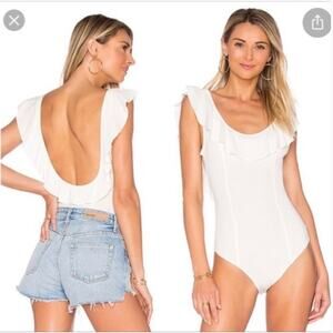 FREE PEOPLE | Intimately White Uh Huh Ruffle Neck Bodysuit | Large